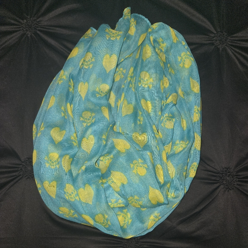 Blue and Yellow Skull Heart Scarf